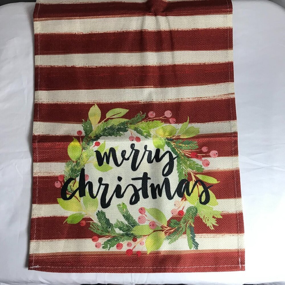 NWOT Merry Christmas Table Runner. Red and white stripe on a 92" runner